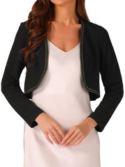 Long Sleeve Contrast Trim Cropped Jacket Bolero Shrug