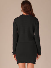 2 Pieces Stretch Textured Knit Cropped Jacket and Mini Skirt Suit Sets