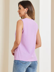 Sleeveless Work Top Pleated Chiffon V Neck Blouse