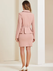 2pc Business Suits Belted Peplum Blazer Jacket and Pencil Skirt Sets