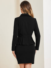 2pc Business Suits Belted Peplum Blazer Jacket and Pencil Skirt Sets