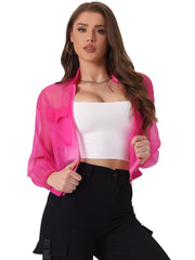 Sheer Zip Up Long Sleeve See Through Bomber Jacket