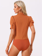 Button Down Leotard Shirt Short Sleeve Collared Business Work Bodysuit