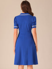 Work Lace Notched Collar Vintage 1950s Short Sleeve Midi Shirt Dress