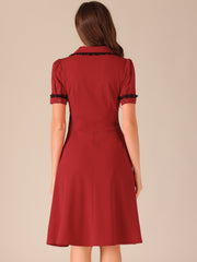 Work Lace Notched Collar Vintage 1950s Short Sleeve Midi Shirt Dress