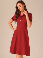 Work Lace Notched Collar Vintage 1950s Short Sleeve Midi Shirt Dress