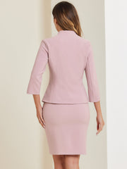 2 Piece Notched Collar Blazer and Pencil Skirt Business Suit Set