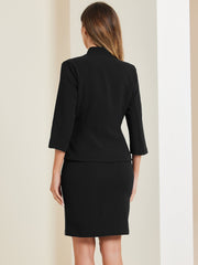2 Piece Notched Collar Blazer and Pencil Skirt Business Suit Set