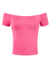 Off Shoulder Short Sleeve Solid Basic Sexy Slim Fit Blouse