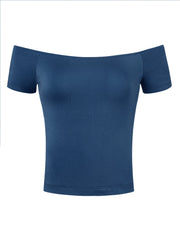 Off Shoulder Short Sleeve Solid Basic Sexy Slim Fit Blouse