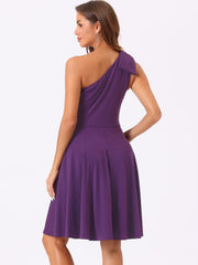Bow One Shoulder Sleeveless Pockets A-Line Midi Dress