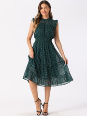 Chiffon Sleeveless Smocked Waist Gilding Metallic Stars Party Dress