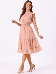 Chiffon Sleeveless Smocked Waist Gilding Metallic Stars Party Dress