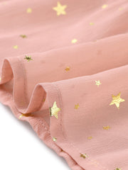 Chiffon Sleeveless Smocked Waist Gilding Metallic Stars Party Dress