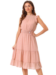 Chiffon Sleeveless Smocked Waist Gilding Metallic Stars Party Dress