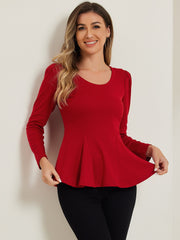 Long Sleeve Scoop Neck Casual Peplum Blouse