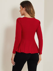 Long Sleeve Scoop Neck Casual Peplum Blouse