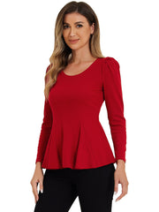 Long Sleeve Scoop Neck Casual Peplum Blouse