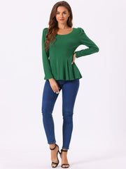 Long Sleeve Scoop Neck Casual Peplum Blouse