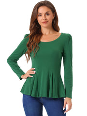 Long Sleeve Scoop Neck Casual Peplum Blouse