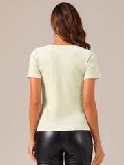 Velvet T-Shirt V Neck Short Sleeve Tee Tops