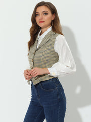 Plaid Waistcoat Notched Lapel Collar Single Breasted Vintage Vest