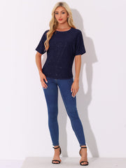 Sequin Top Round Neck Short Sleeve Party Clubwear Blouse