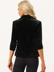 Lapel Collar Velvet Solid Office Work Open Front Blazer