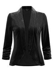 Lapel Collar Velvet Solid Office Work Open Front Blazer