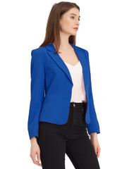 Notched Lapel Long Sleeves Solid Color Open Front Cropped Blazer