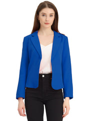 Notched Lapel Long Sleeves Solid Color Open Front Cropped Blazer