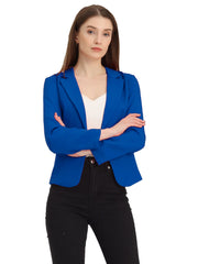Notched Lapel Long Sleeves Solid Color Open Front Cropped Blazer