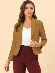 Notched Lapel Long Sleeves Solid Color Open Front Cropped Blazer