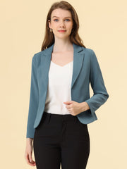 Notched Lapel Long Sleeves Solid Color Open Front Cropped Blazer