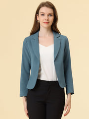 Notched Lapel Long Sleeves Solid Color Open Front Cropped Blazer