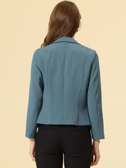Notched Lapel Long Sleeves Solid Color Open Front Cropped Blazer
