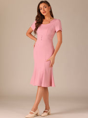 Vintage Work Cocktail Mermaid Sheath Fishtail Bodycon Midi Dress