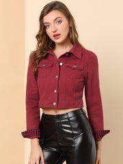 Button Down Long Sleeve Casual Cropped Denim Jacket