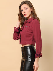 Button Down Long Sleeve Casual Cropped Denim Jacket
