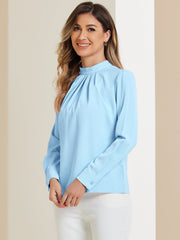 Stand Collar Chiffon Long Sleeve Business Casual Work Blouse