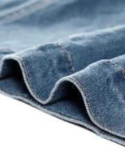 Lapel Collar Long Sleeve One Button Denim Blazer Jean Jacket