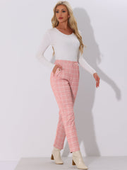 Vintage Tartan Plaid Pants Elastic Waist Straight Long Trousers