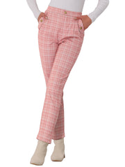Vintage Tartan Plaid Pants Elastic Waist Straight Long Trousers