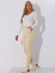 Vintage Tartan Plaid Pants Elastic Waist Straight Long Trousers