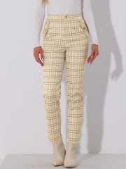 Vintage Tartan Plaid Pants Elastic Waist Straight Long Trousers
