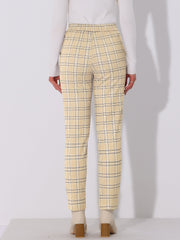 Vintage Tartan Plaid Pants Elastic Waist Straight Long Trousers