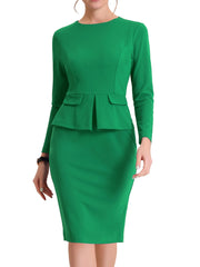 Bodycon Pencil Round Neck Bracelet Sleeve Peplum Office Sheath Dress