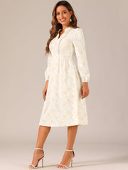 Floral Print Long Sleeve Spring Flowy Midi Boho Dress