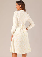 Floral Print Long Sleeve Spring Flowy Midi Boho Dress