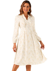 Floral Print Long Sleeve Spring Flowy Midi Boho Dress